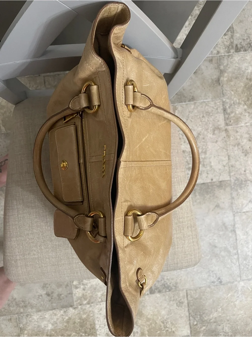 Prada Vitello Shine Distressed Leather Tote Handbag